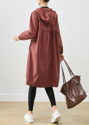 Plus Size Chocolate Hooded Pockets Cotton Coats Fall