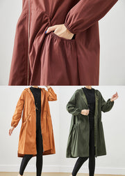 Plus Size Chocolate Hooded Pockets Cotton Coats Fall