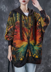 Plus Size Chocolate Hooded Tie Dye Knit Jacket Winter