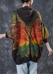 Plus Size Chocolate Hooded Tie Dye Knit Jacket Winter