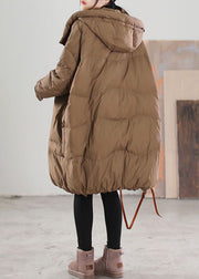 Plus Size Chocolate Hooded Oversized Big Pockets Duck Down Down Coats Winter