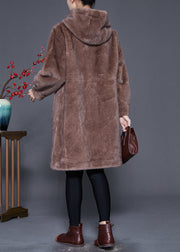 Plus Size Coffee Hooded Warm Mink Velvet Coat Outwear Winter