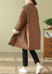 Plus Size Coffee Peter Pan Collar Pockets Fine Cotton Filled Coat Winter