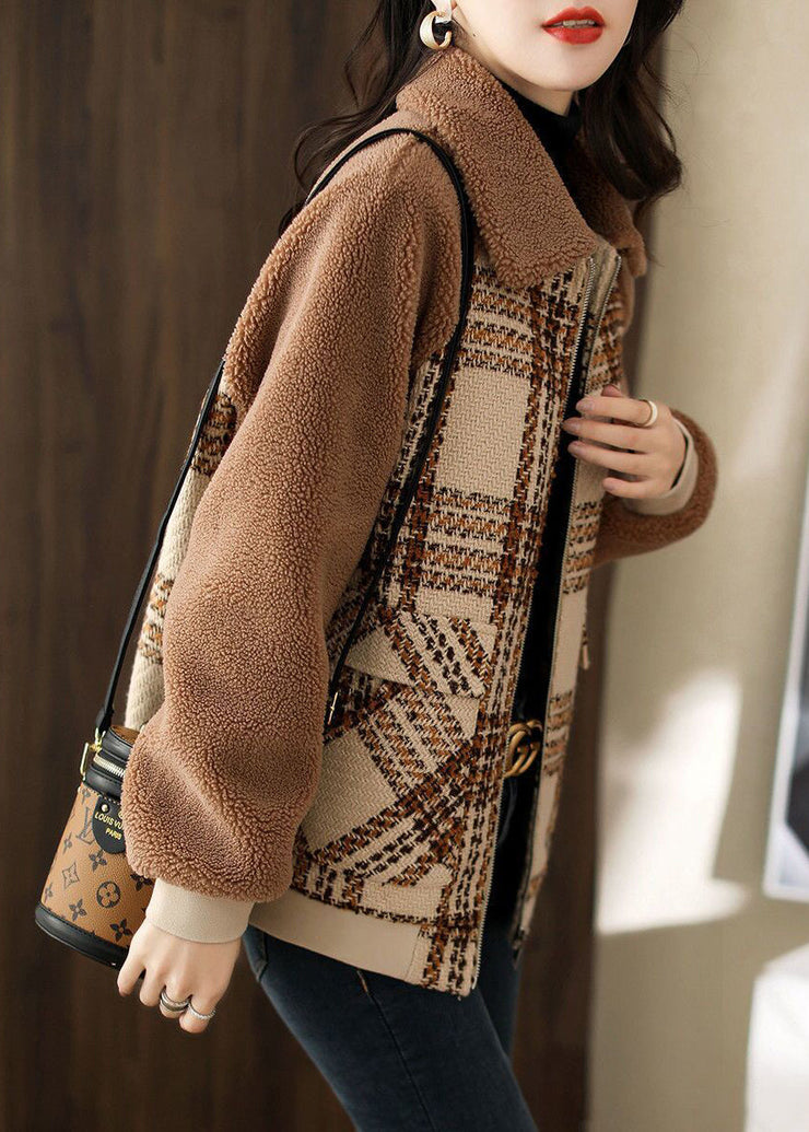 Plus Size Coffee Thick Patchwork Teddy Faux Fur Coats Winter