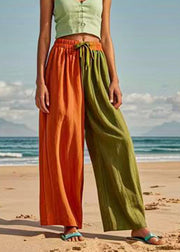 Plus Size Colorblock Asymmetrical Tie Waist Wide Leg Pants Summer