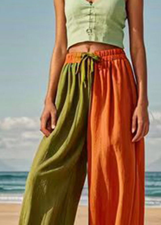 Plus Size Colorblock Asymmetrical Tie Waist Wide Leg Pants Summer