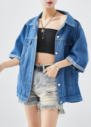 Plus Size Denim Blue Oversized Cotton Coats Half Sleeve