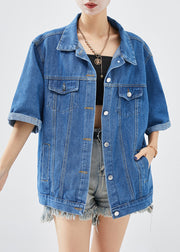 Plus Size Denim Blue Oversized Cotton Coats Half Sleeve