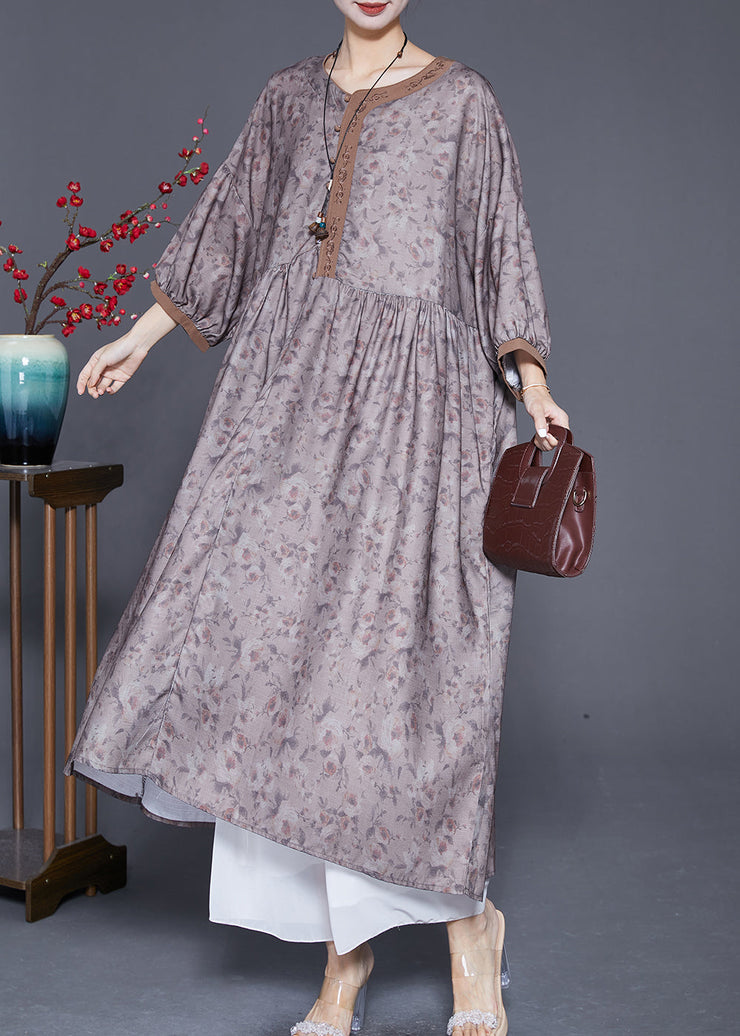 Plus Size Embroideried Print Wrinkled Linen Robe Dresses Summer