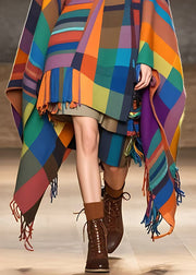 Plus Size Fitted Rainbow V Neck Tassel Long Coats Fall