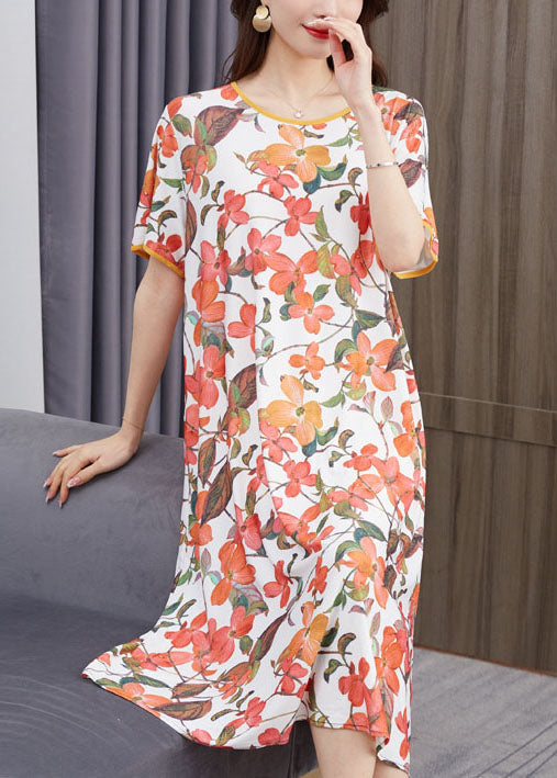 Plus Size Floral O Neck Patchwork Chiffon Dresses Summer