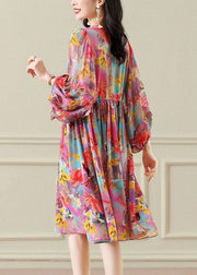 Plus Size Floral O Neck Wrinkled Patchwork Chiffon Long Dress Summer