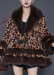 Plus Size Fur Collar Leopard Drawstring Mink Velvet Trench Spring