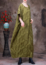 Plus Size Green O-Neck Asymmetrical Print Woolen Long Dress Batwing Sleeve