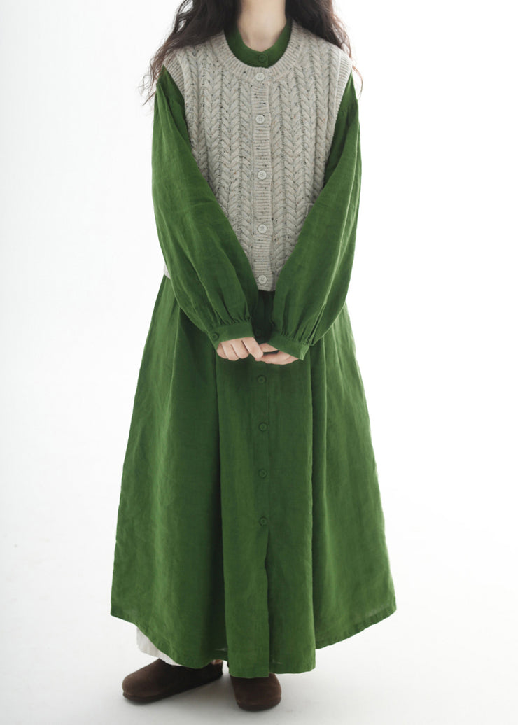 Plus Size Green Oversized Cotton Holiday Dress Fall