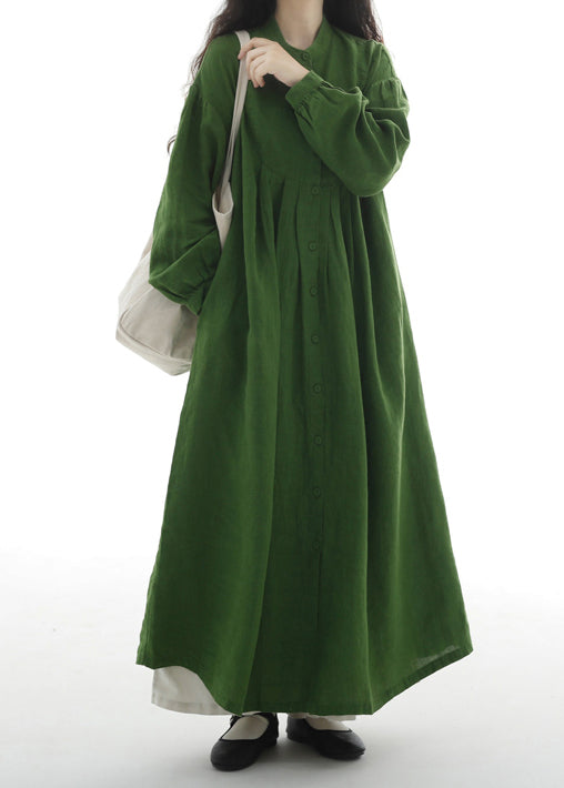 Plus Size Green Oversized Cotton Holiday Dress Fall