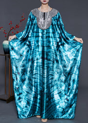 Plus Size Green Oversized Tie Dye Silk Dress Batwing Sleeve