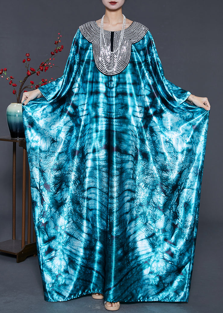 Plus Size Green Oversized Tie Dye Silk Dress Batwing Sleeve