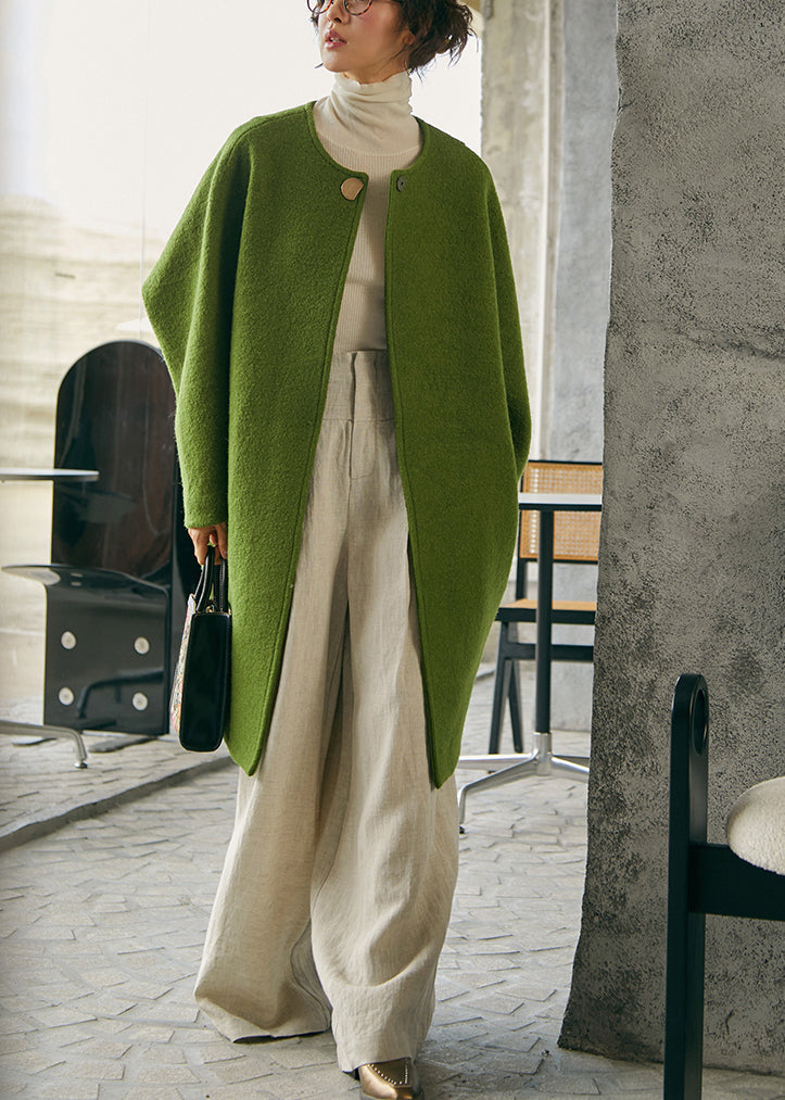 Plus Size Green Oversized Woolen Coat Winter