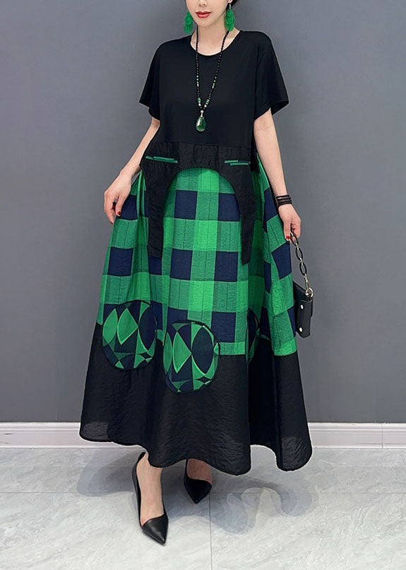 Plus Size Green Plaid Patchwork Exra Large Hem A Line Dresses Summer