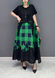 Plus Size Green Plaid Patchwork Exra Large Hem A Line Dresses Summer