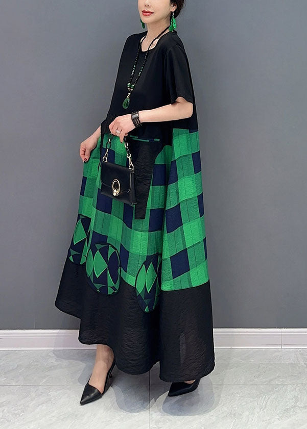 Plus Size Green Plaid Patchwork Exra Large Hem A Line Dresses Summer