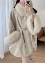 Plus Size Grey Fox Collar Pockets Leather And Fur Coats Winter