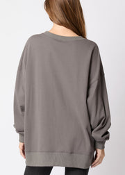 Plus Size Grey O Neck Print Cotton Sweatshirts Fall