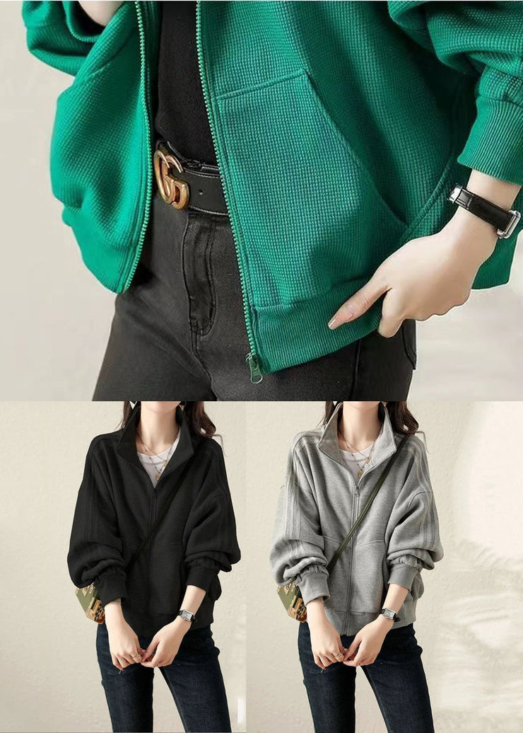 Plus Size Grey Oversized Cotton Sweatshirt Coat Fall