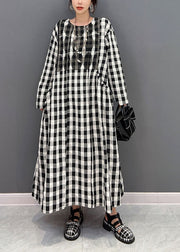 Plus Size Grey Oversized Plaid Cotton Beach Dress Spring