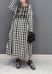 Plus Size Grey Oversized Plaid Cotton Beach Dress Spring