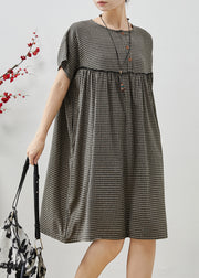 Plus Size Grey Oversized Plaid Cotton Dress Summer