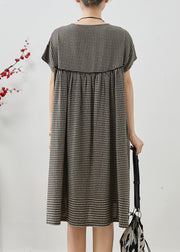 Plus Size Grey Oversized Plaid Cotton Dress Summer