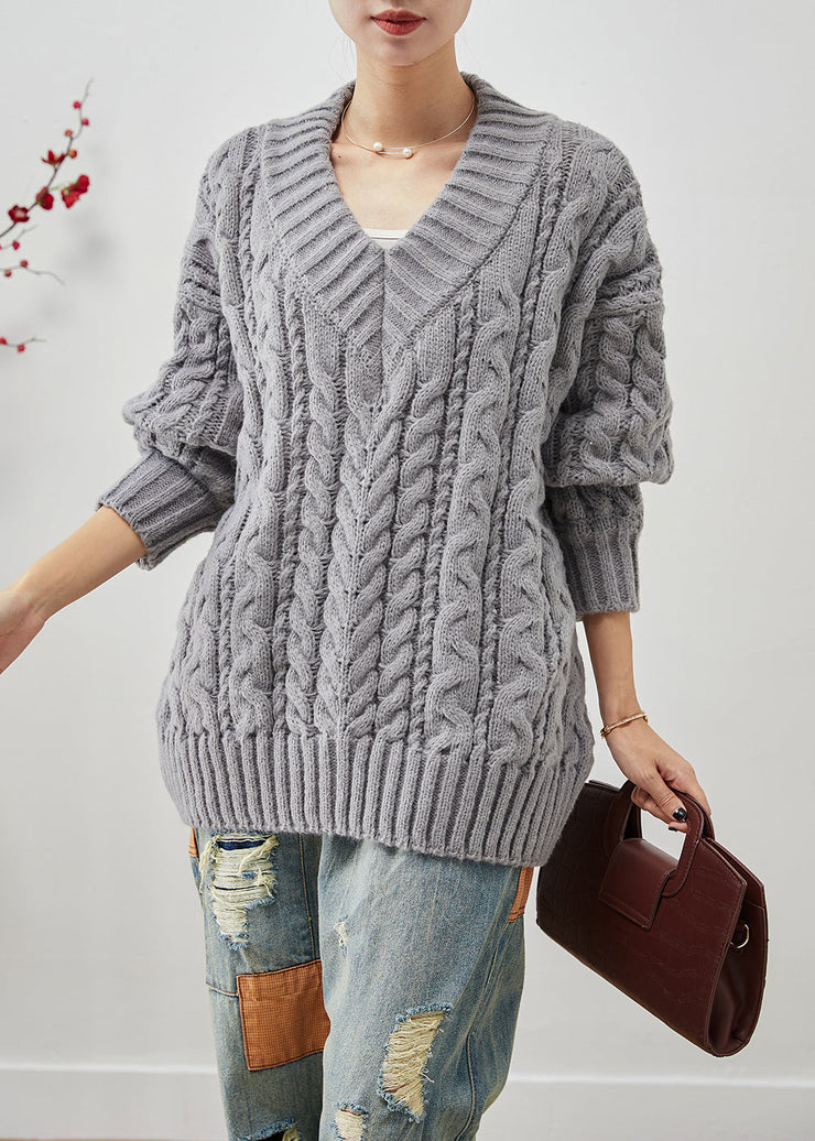 Plus Size Grey Oversized Thick Cable Knit Sweater Tops Winter