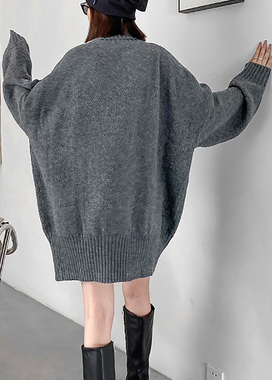 Plus Size Grey Turtleneck Cozy Chunky Oversized Knitted Cotton Sweater Winter