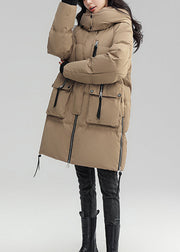 Plus Size Khaki Hooded Button Patchwork Duck Down Coat Winter