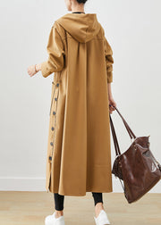 Plus Size Khaki Hooded Pockets Cotton Trench Fall