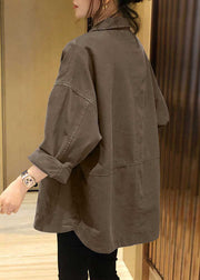 Plus Size Khaki Notched Pockets Patchwork Cotton Coats Fall