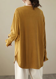 Plus Size Khaki O Neck Side Open Warm Fleec Top Petal Sleeve