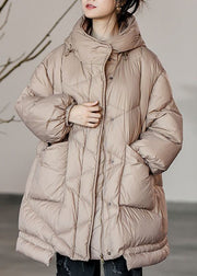 Plus Size Khaki Oversized Pockets Duck Down Puffer Jacket Winter