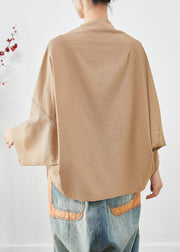 Plus Size Khaki Oversized Pockets Linen Jackets Batwing Sleeve