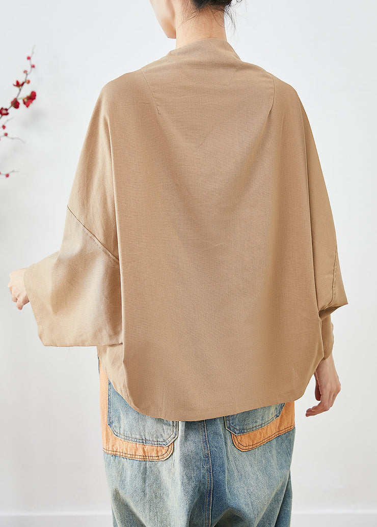 Plus Size Khaki Oversized Pockets Linen Jackets Batwing Sleeve