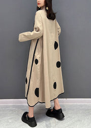 Plus Size Khaki Peter Pan Collar Patchwork Dot Print Cotton Vacation Dresses Fall