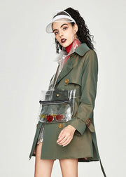 Plus Size Khaki Peter Pan Collar Sashes Cotton Double Breasted Trench Spring