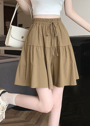 Plus Size Khaki Pockets Elastic Waist Cotton Shorts Summer