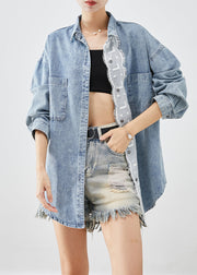 Plus Size Light Blue Oversized Patchwork Denim Coats Fall