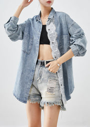 Plus Size Light Blue Oversized Patchwork Denim Coats Fall