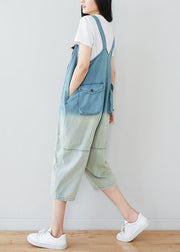 Plus Size Light Blue Patchwork Gradient Color Cotton Overalls Jumpsuit Spring