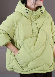 Plus Size Light Green Hooded Drawstring Duck Down Pullover Jackets Winter