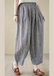 Plus Size Light Grey Elastic Waist Solid Linen Lantern Pants Summer